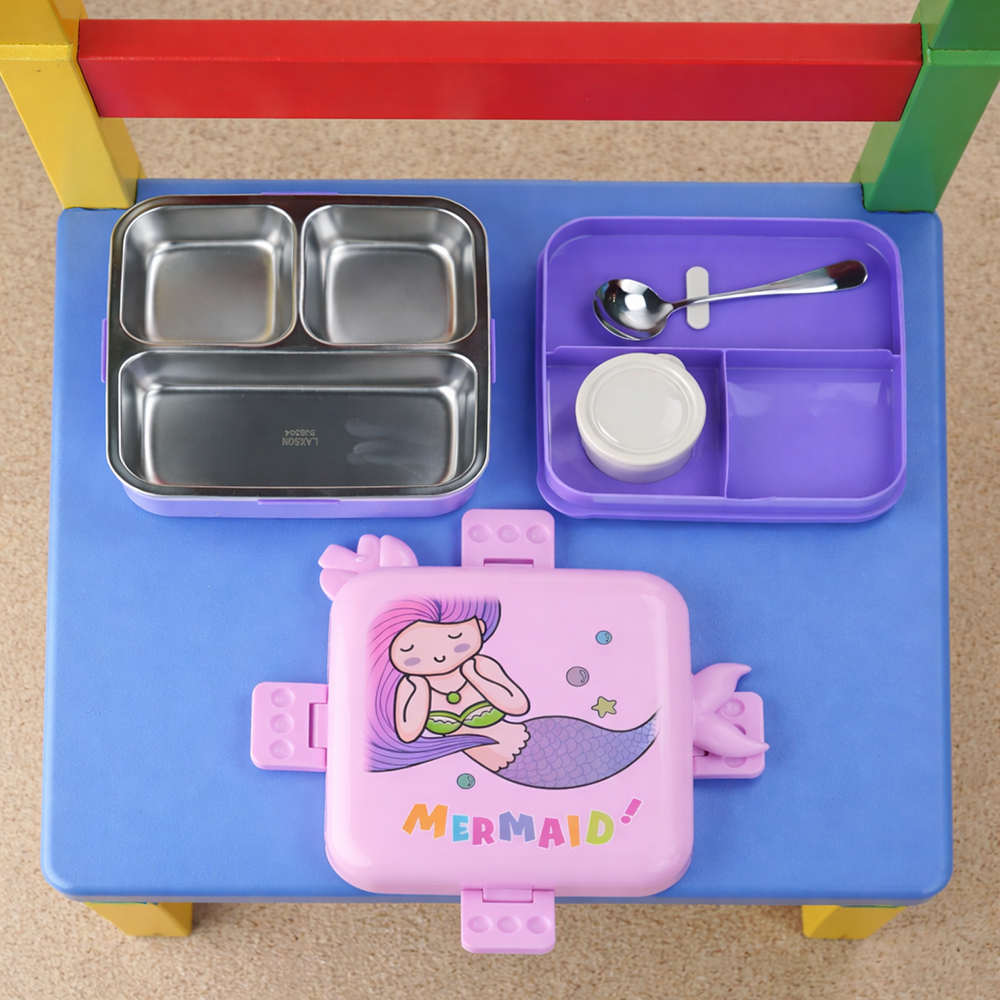 Mermaid Stainless Steel Bento Lunch Box for Kids with 3 compartments - 1120ml