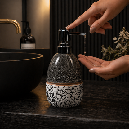 Glossy Ceramic Soap Dispenser with Abstract Print - 320ml