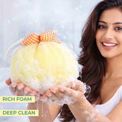 Checkered Flower Bath Sponge – Soft Exfoliating Luxurious Loofah with Rich Foam