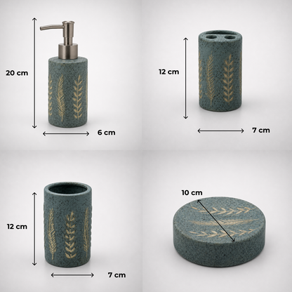 Nature-Inspired Ceramic Bathroom Accessories Set with Leaf Design (4Pcs)