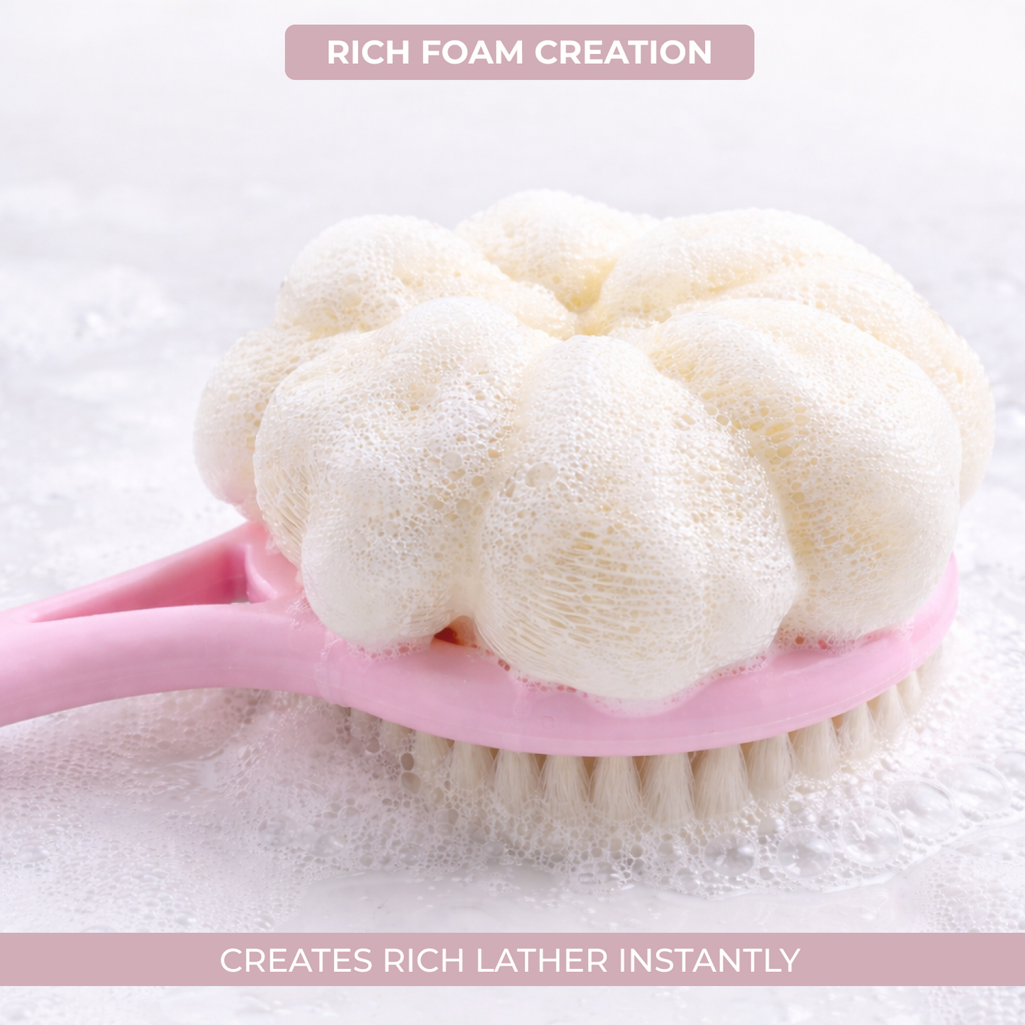 Dual-Sided Bath Back Scrubber Brush with Loofah & Long Handle