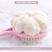 Dual-Sided Bath Back Scrubber Brush with Loofah & Long Handle