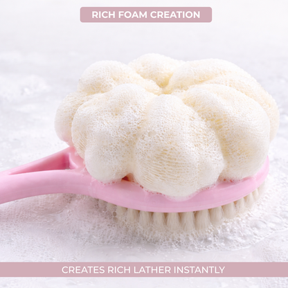 Dual-Sided Bath Back Scrubber Brush with Loofah & Long Handle