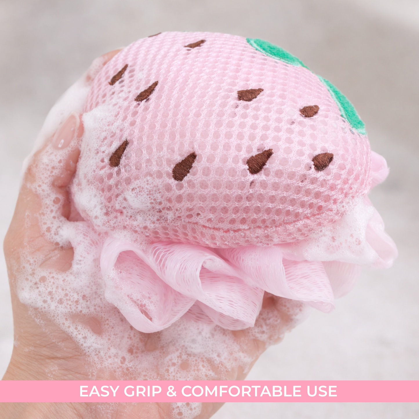 Strawberry Bath Loofah Sponge – Soft Exfoliating Shower Puff with Rich Foam
