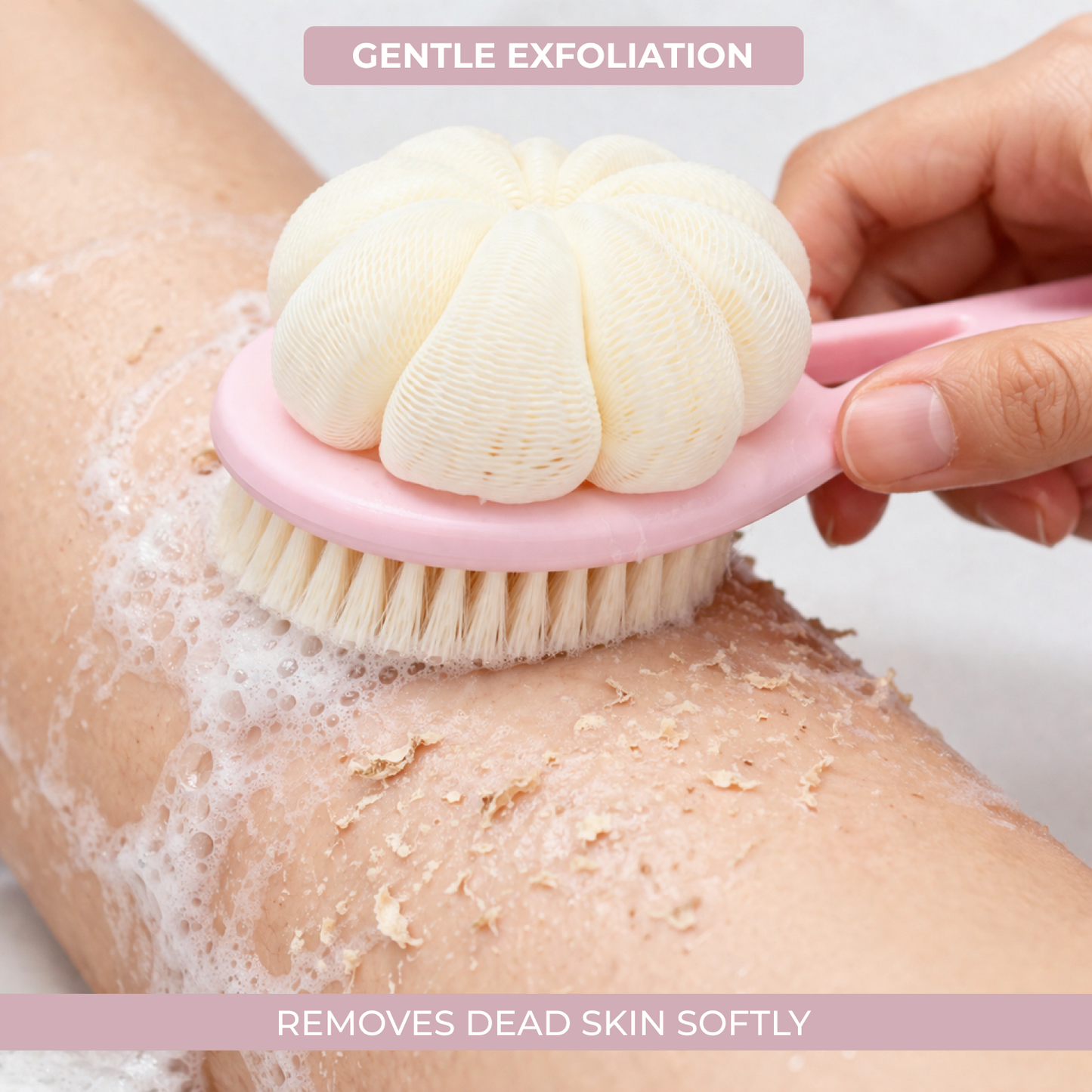 Dual-Sided Bath Back Scrubber Brush with Loofah & Long Handle