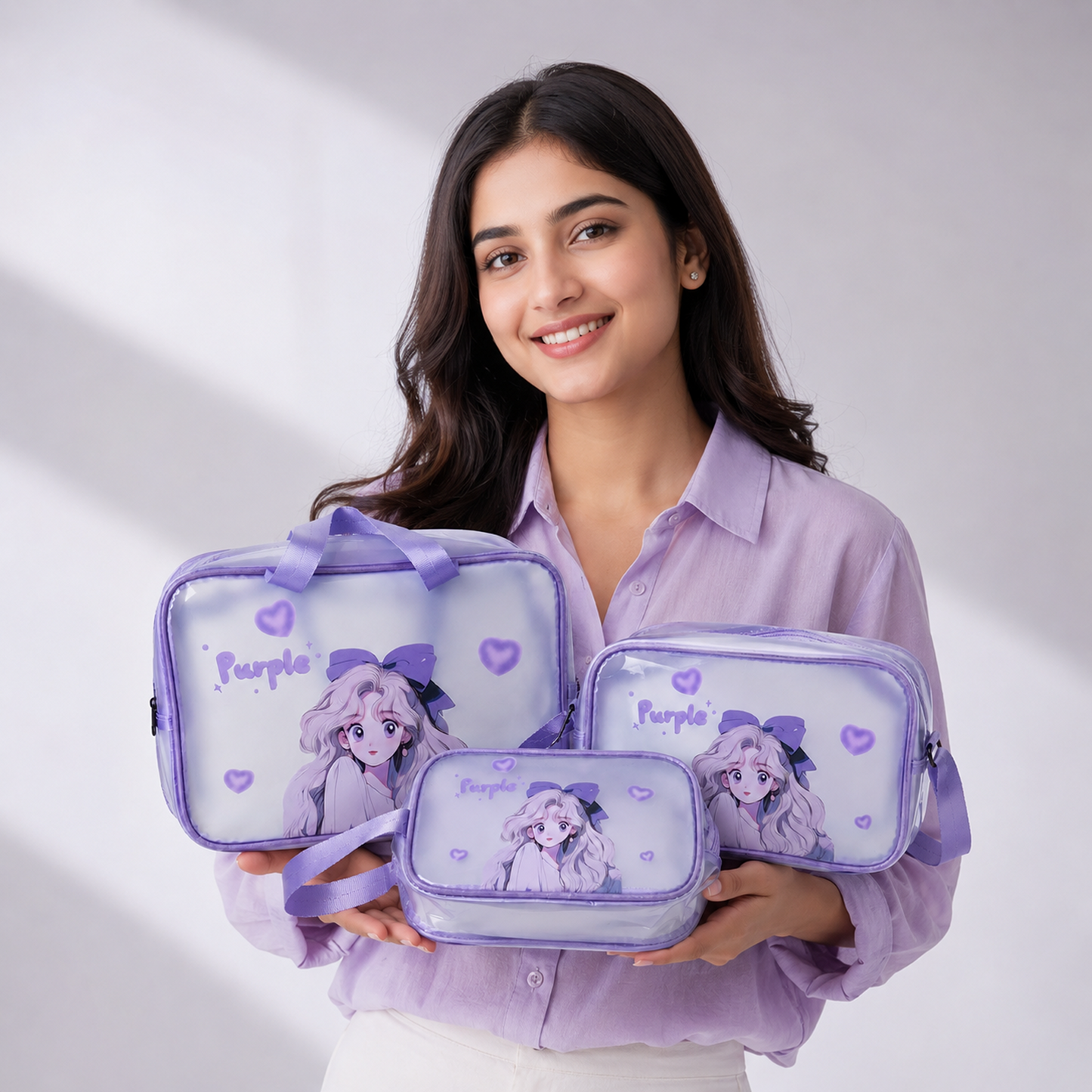 KokoSmile Clear Cosmetic Travel Organizer Bags – Waterproof Set of 3