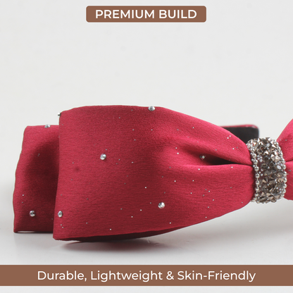 Red Rhinestone Bow & Black Cushioned Hairband Set – Premium Non-Slip Headbands