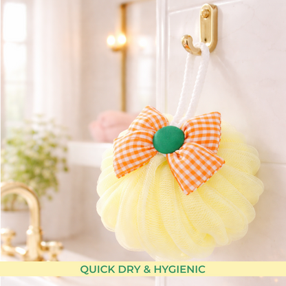 Checkered Flower Bath Sponge – Soft Exfoliating Luxurious Loofah with Rich Foam