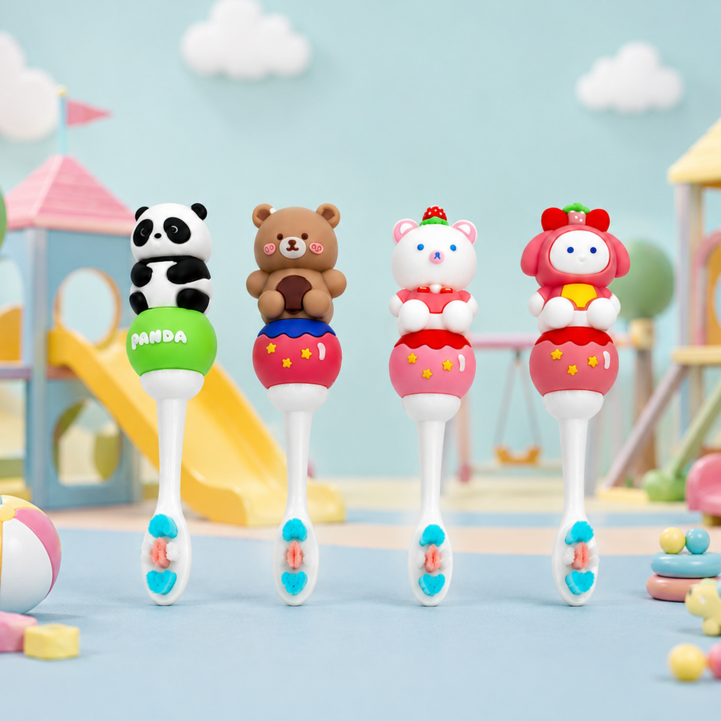 Bear Cartoon Soft Kids Toothbrush with Easy Grip Handle (1-7Y)
