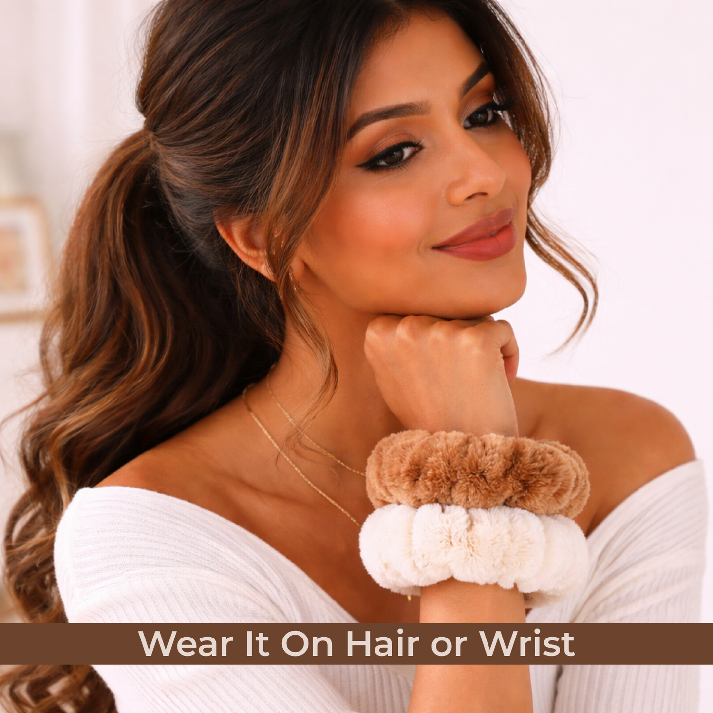 Kokosmile Plus Faux Fur Scrunchies | Soft Hair Ties for Women
