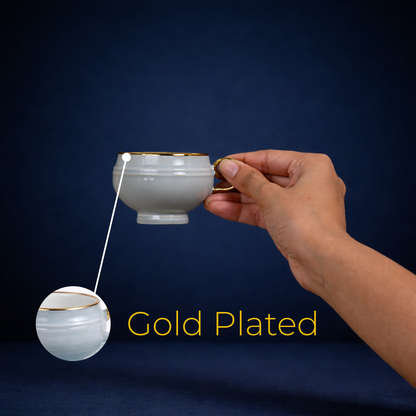 Luxury Sky Blue Gold Rim Ceramic Mug & Saucer Set – Set of 6