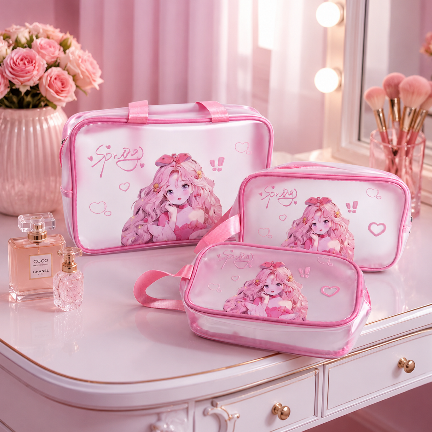 KokoSmile Clear Cosmetic Travel Organizer Bags – Waterproof Set of 3