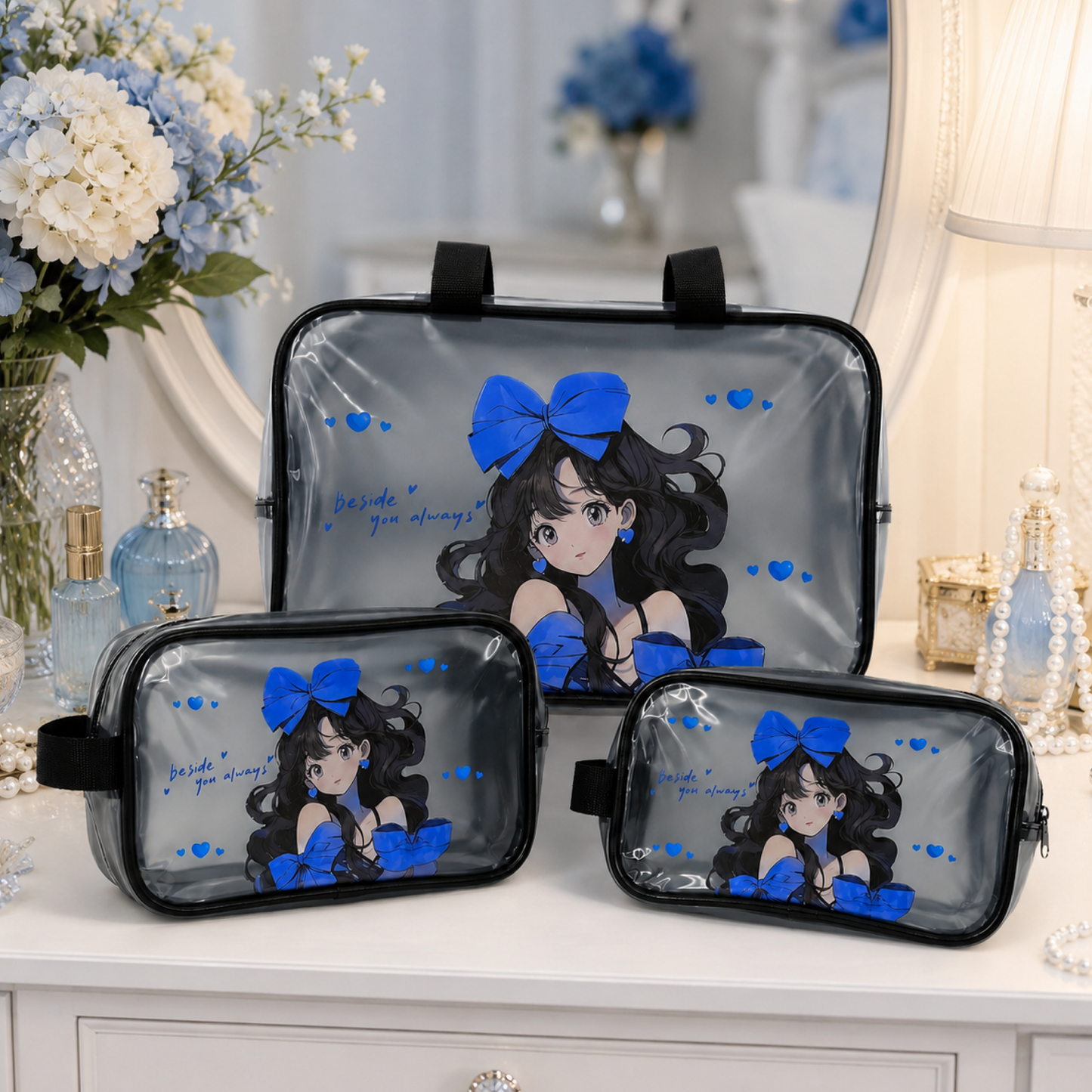 KokoSmile Clear Cosmetic Travel Organizer Bags – Waterproof Set of 3