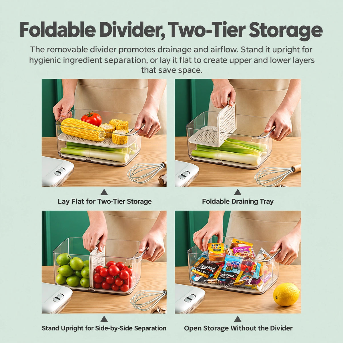 7.5L Fridge Organizer Bin with Removable Drain Tray