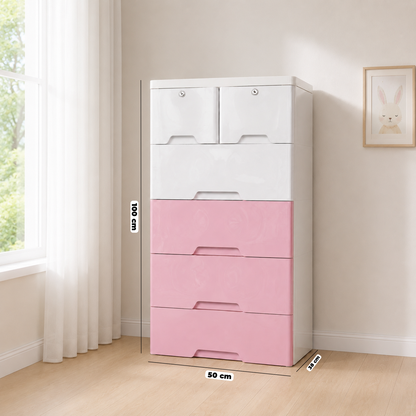 HOMX 6-Drawer Plastic Storage Cabinet with Lockable Top Drawers