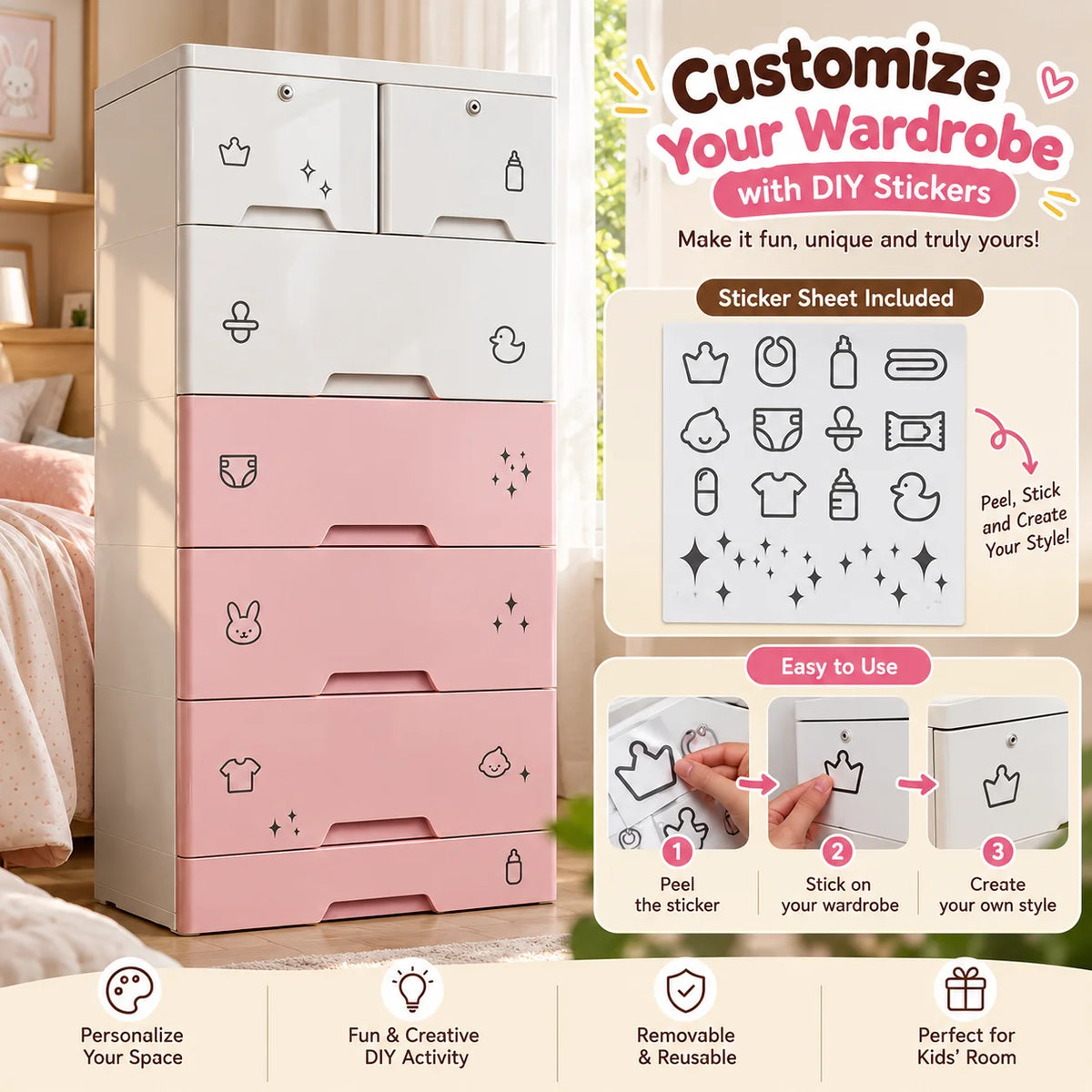 HOMX Premium DIY 6-Drawer Wardrobe/Storage/Space Organizer | Paste Your Stickers
