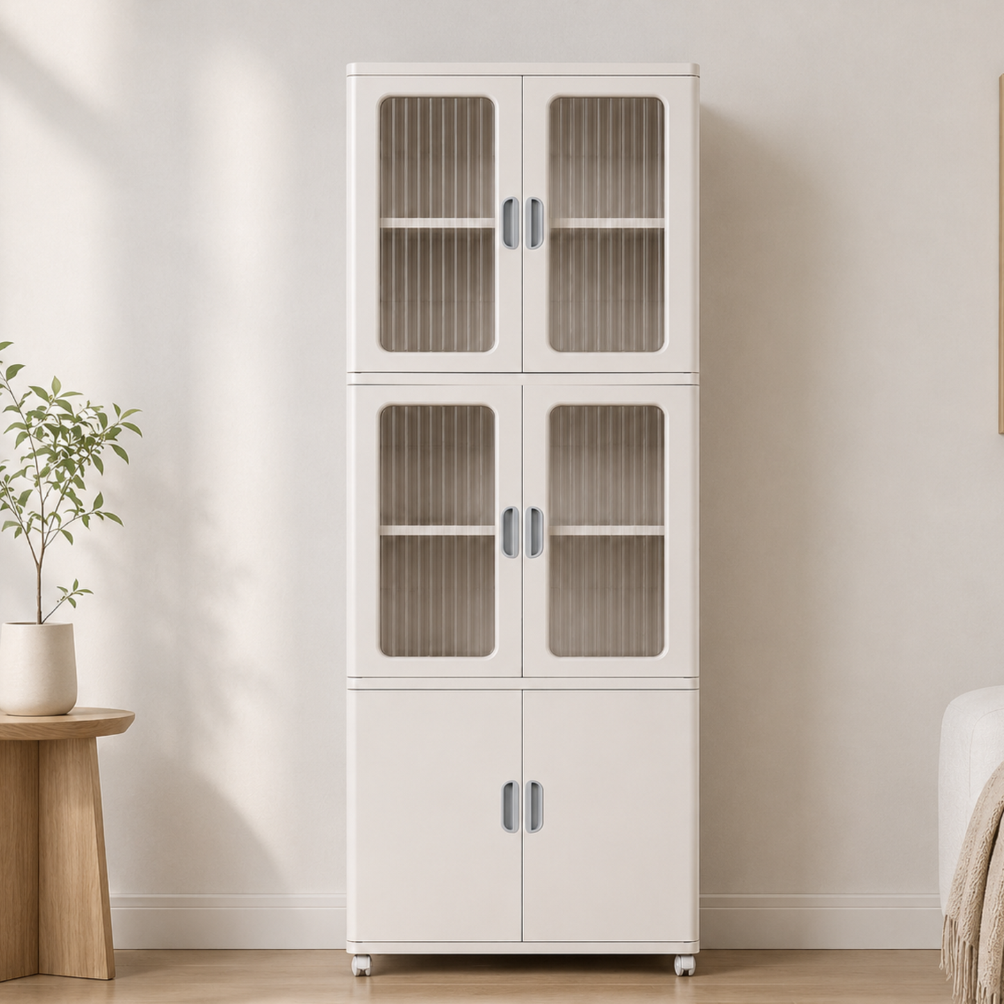 HOMX Foldable Storage Cabinet with Transparent Doors & Wheels
