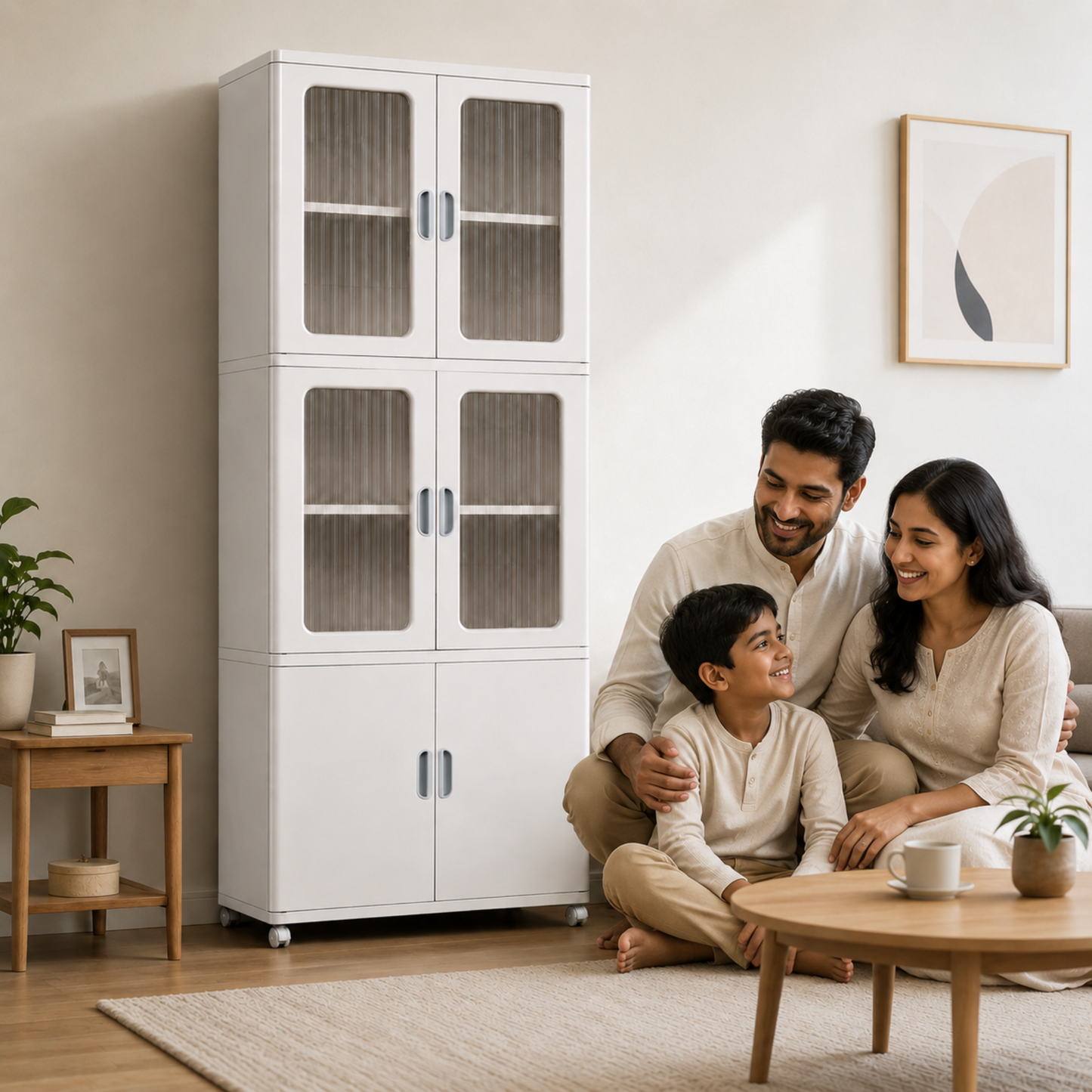 HOMX Foldable Storage Cabinet with Transparent Doors & Wheels