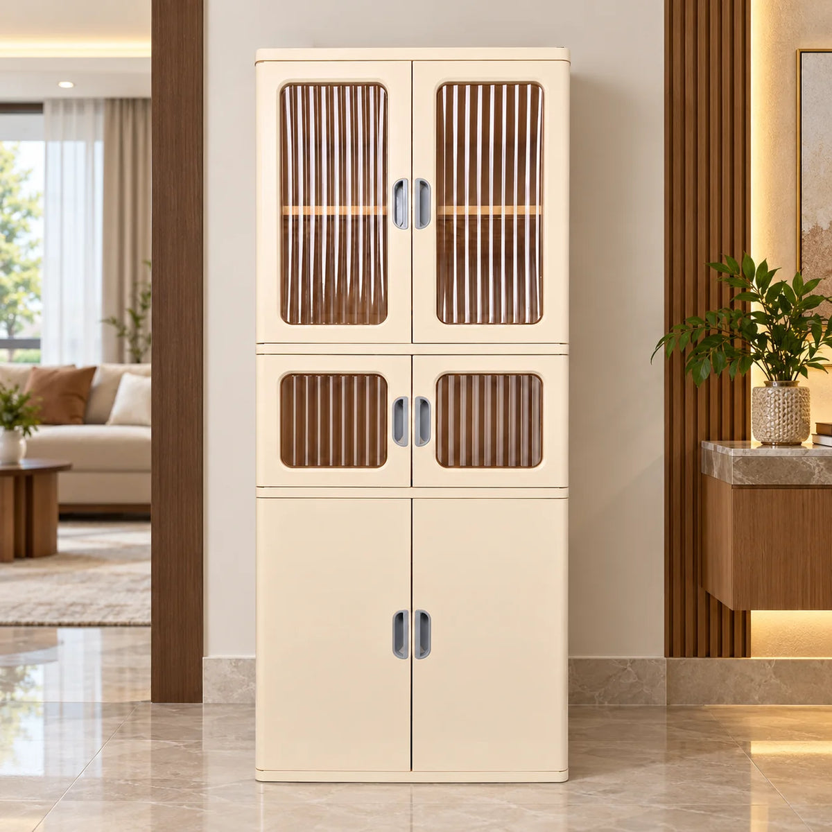 HOMX Premium-Quality Foldable Storage Cabinet with Transparent Doors & Wheels