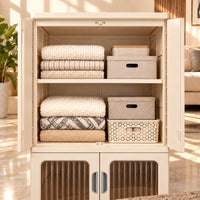 HOMX Premium-Quality Foldable Storage Cabinet with Transparent Doors & Wheels