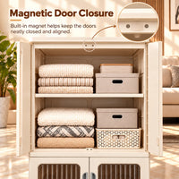 HOMX Premium-Quality Foldable Storage Cabinet with Transparent Doors & Wheels