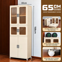 HOMX Premium-Quality Foldable Storage Cabinet with Transparent Doors & Wheels