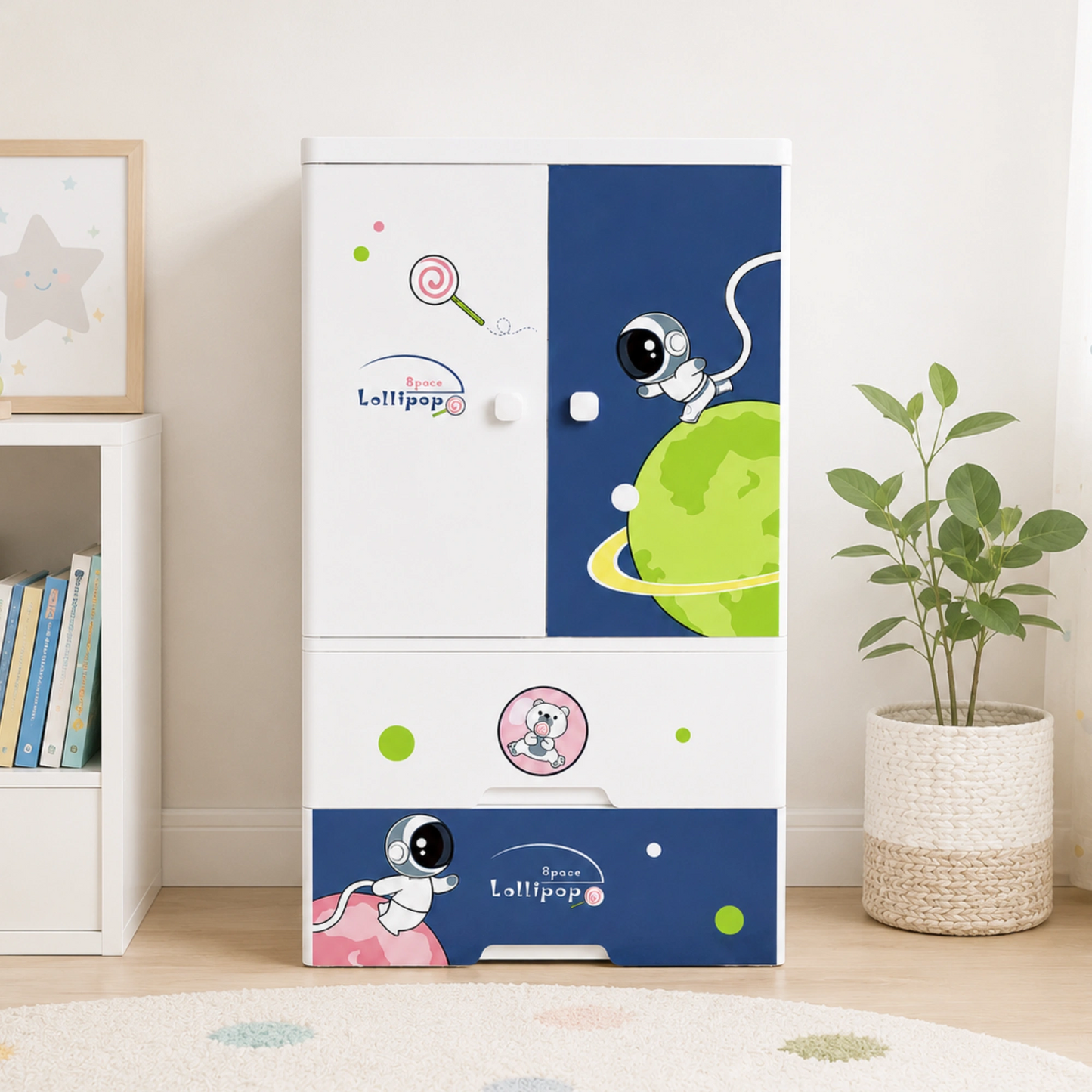 HOMX Kids Storage Cabinet with Wardrobe & Drawer Organizer for Bedroom
