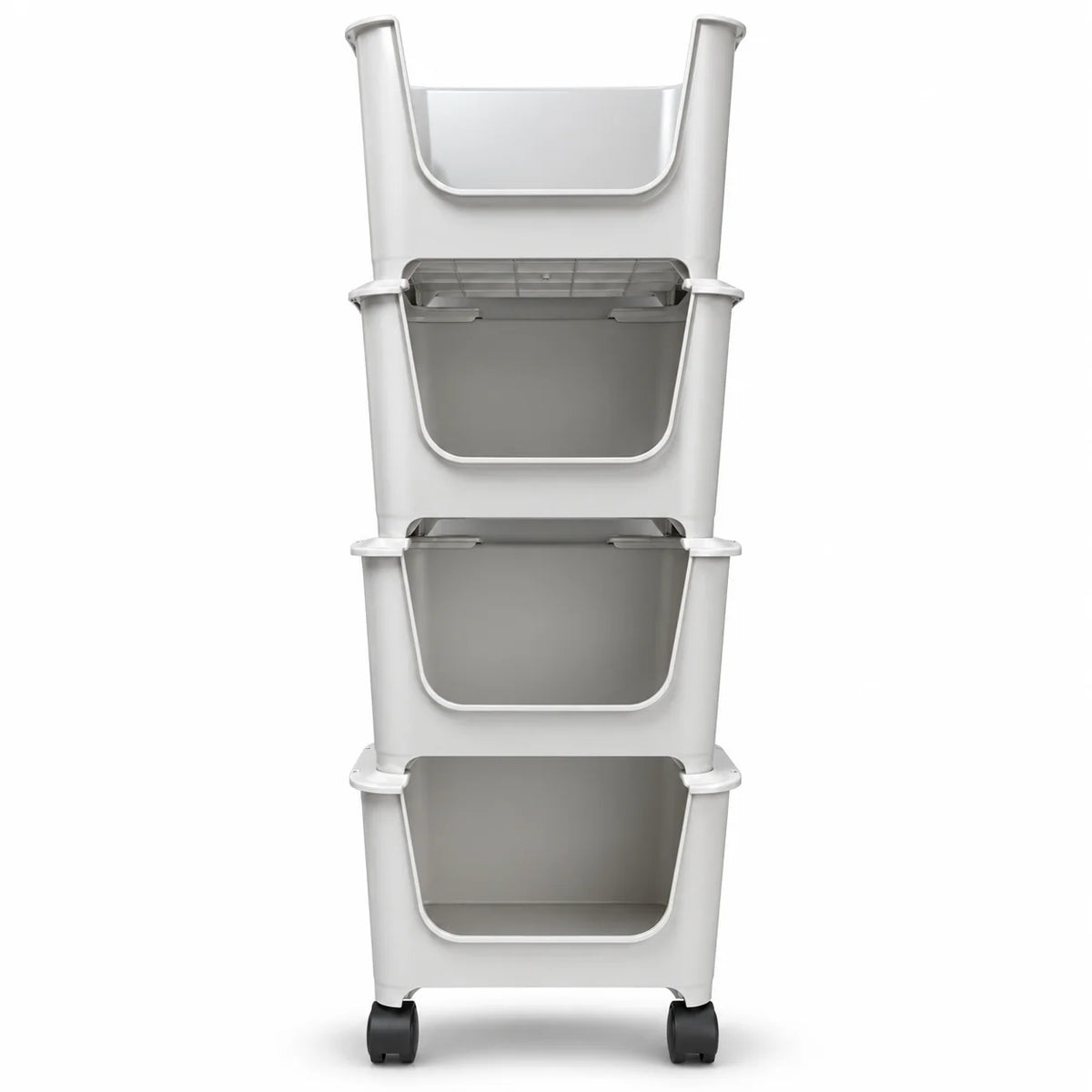 HOMX 4-Tier Stackable Storage Cart, Milky White, Lockable Wheels & Handles