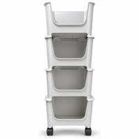 HOMX 4-Tier Stackable Storage Cart, Milky White, Lockable Wheels & Handles