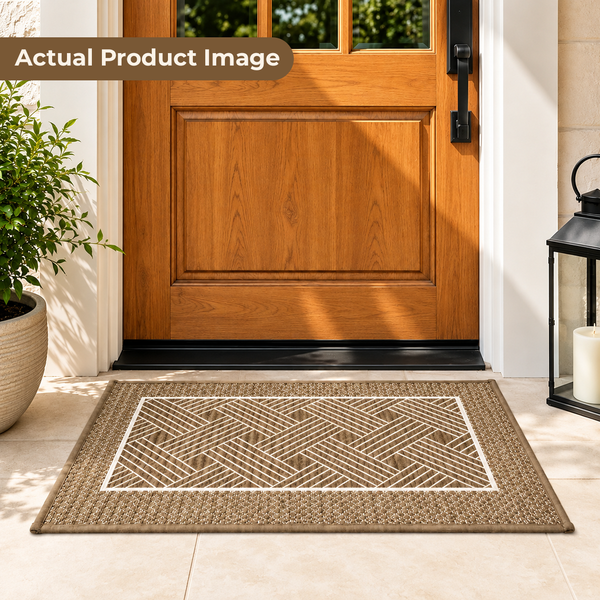 Soft Ferret Fleece Entryway Doormat with Modern Woven Pattern