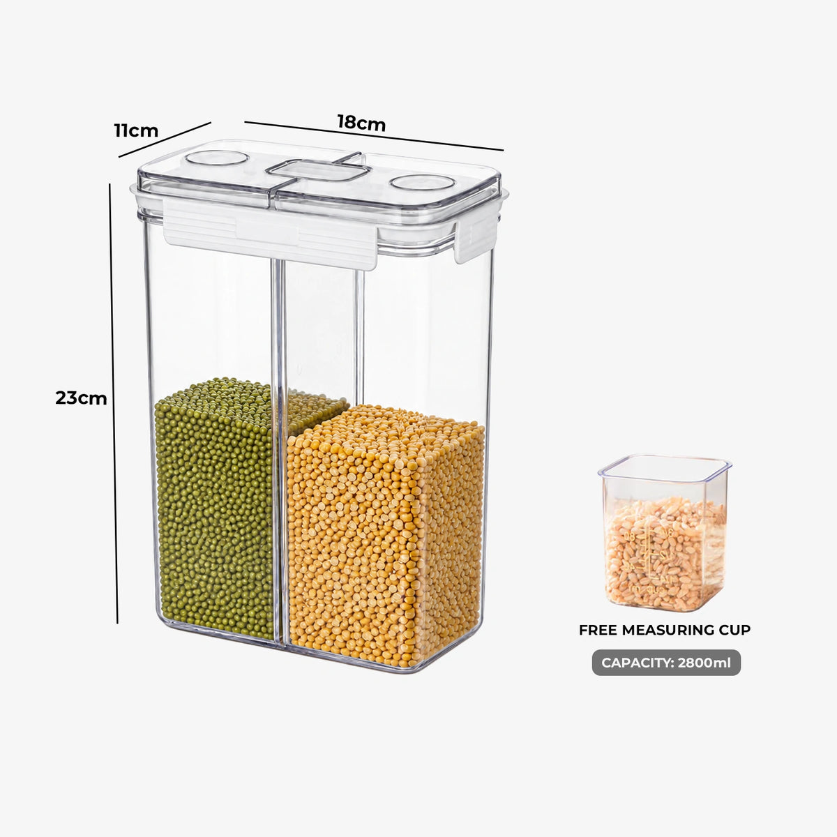 HOMX Airtight, Multi-compartment Food Storage Container with Free Measuring Cup
