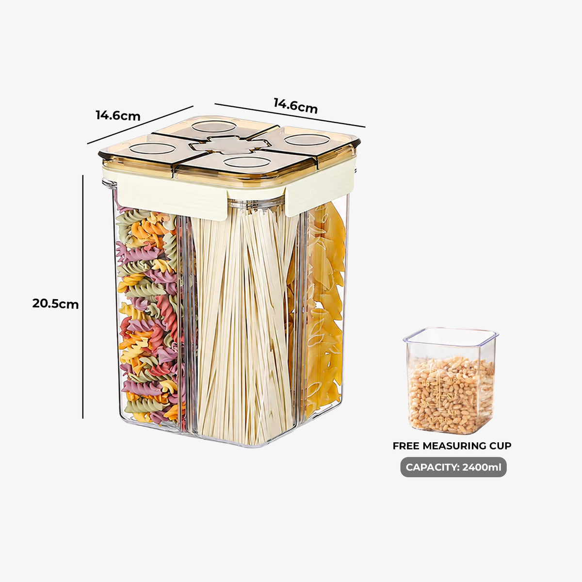 HOMX 4-Compartment Airtight Food Storage Container with Divider Lids