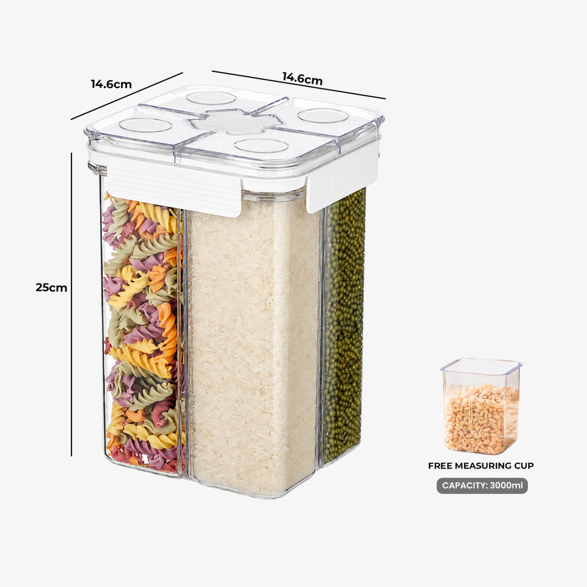HOMX 4-Compartment Airtight Food Storage Container with Divider Lids