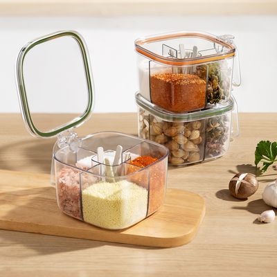 HOMX Multi-Grid Airtight Seasoning Box with 4 spoons| Spice Organizer