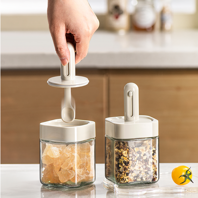HOMX Heritage Glass Spice Jar with Integrated Spoon | Airtight Bottle