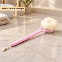 Dual-Sided Bath Back Scrubber Brush with Loofah & Long Handle