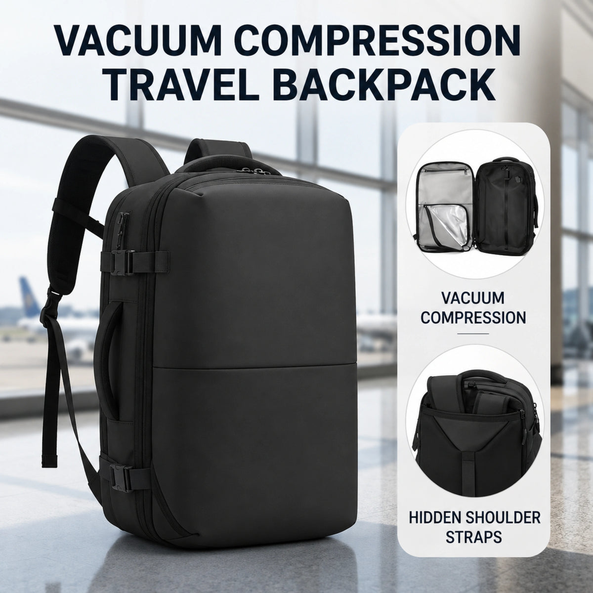 KokoSmile PU Large Travel Backpack with Free Air Vacuum Compressor