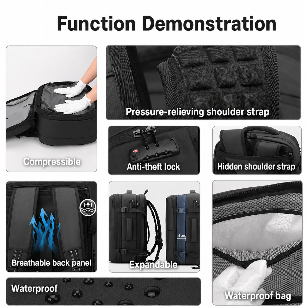 KokoSmile PU Large Travel Backpack with Free Air Vacuum Compressor