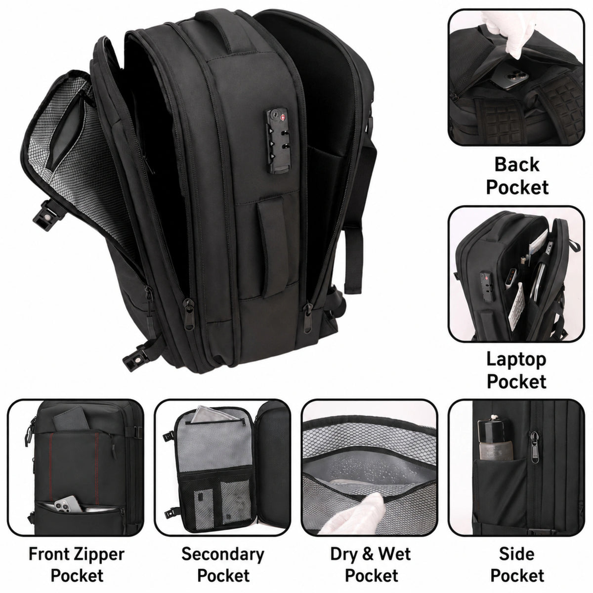KokoSmile Double Space PU Laptop Backpack with FREE Air Vacuum Compressor