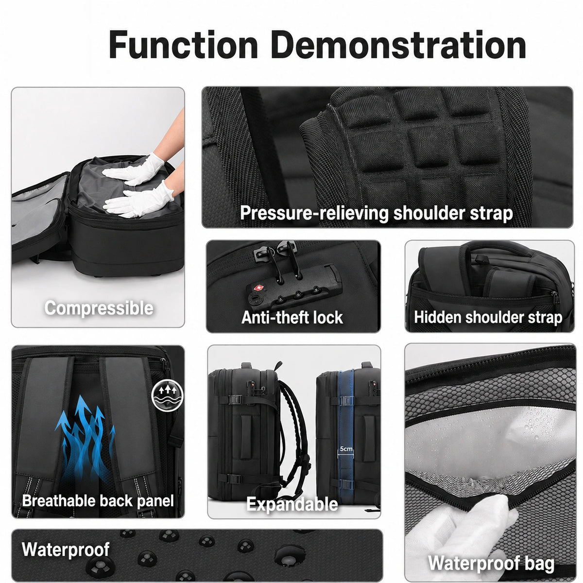 KokoSmile Double Space PU Laptop Backpack with FREE Air Vacuum Compressor