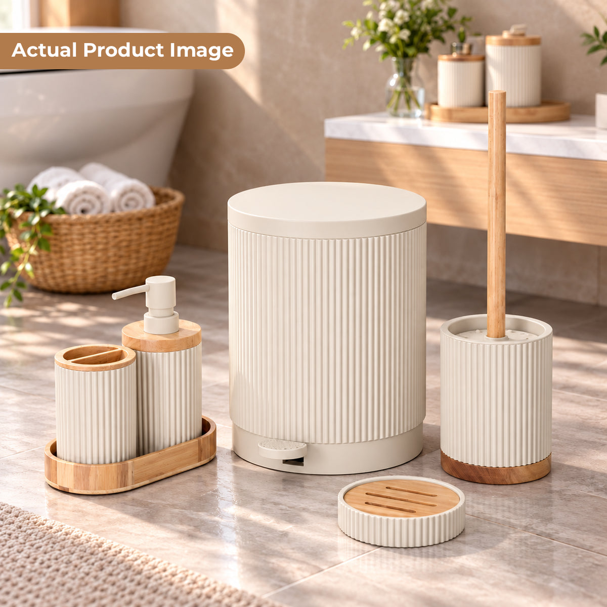 Unbreakable 5-Piece Modern Bathroom Accessories Set with Dustbin