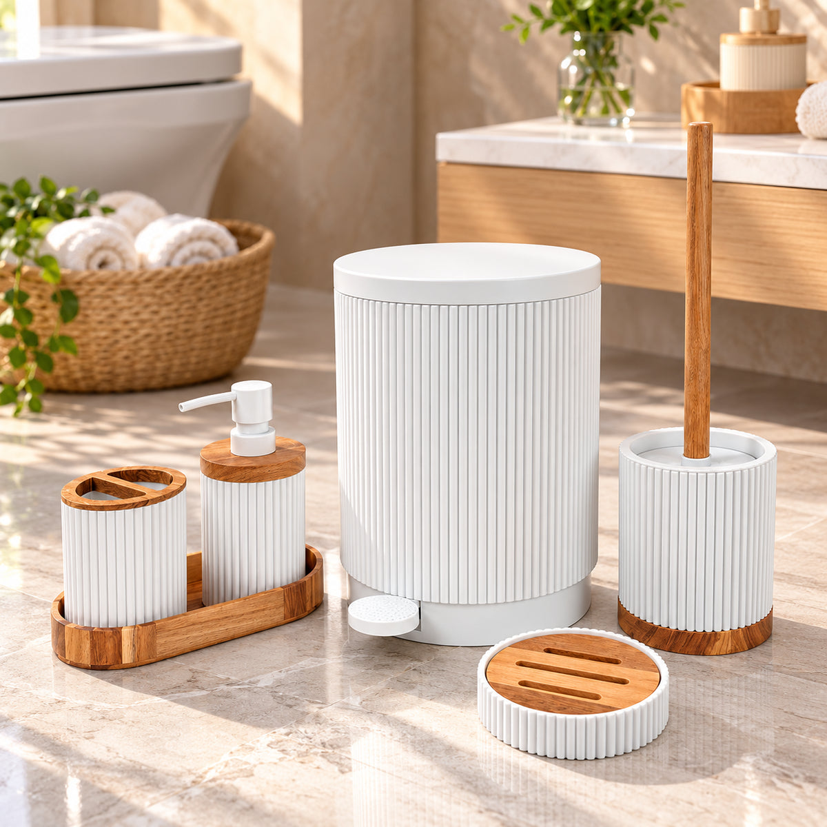 Unbreakable 5-Piece Modern Bathroom Accessories Set with Dustbin