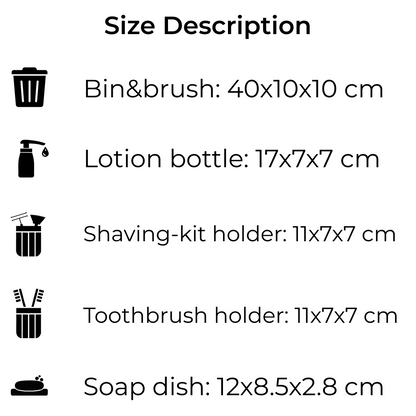 Modern Black Ribbed Bathroom Accessories Set with Wooden Accents (6 Pcs)