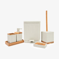 Unbreakable 6-Piece Black Ribbed Bathroom Accessories with Wooden Accents
