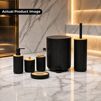 Premium ABS Ribbed Black Bathroom Accessories Set – 6 Pieces