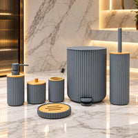 Premium ABS Ribbed Black Bathroom Accessories Set – 6 Pieces