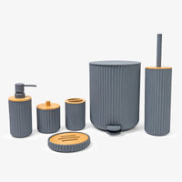Premium ABS Ribbed Black Bathroom Accessories Set – 6 Pieces