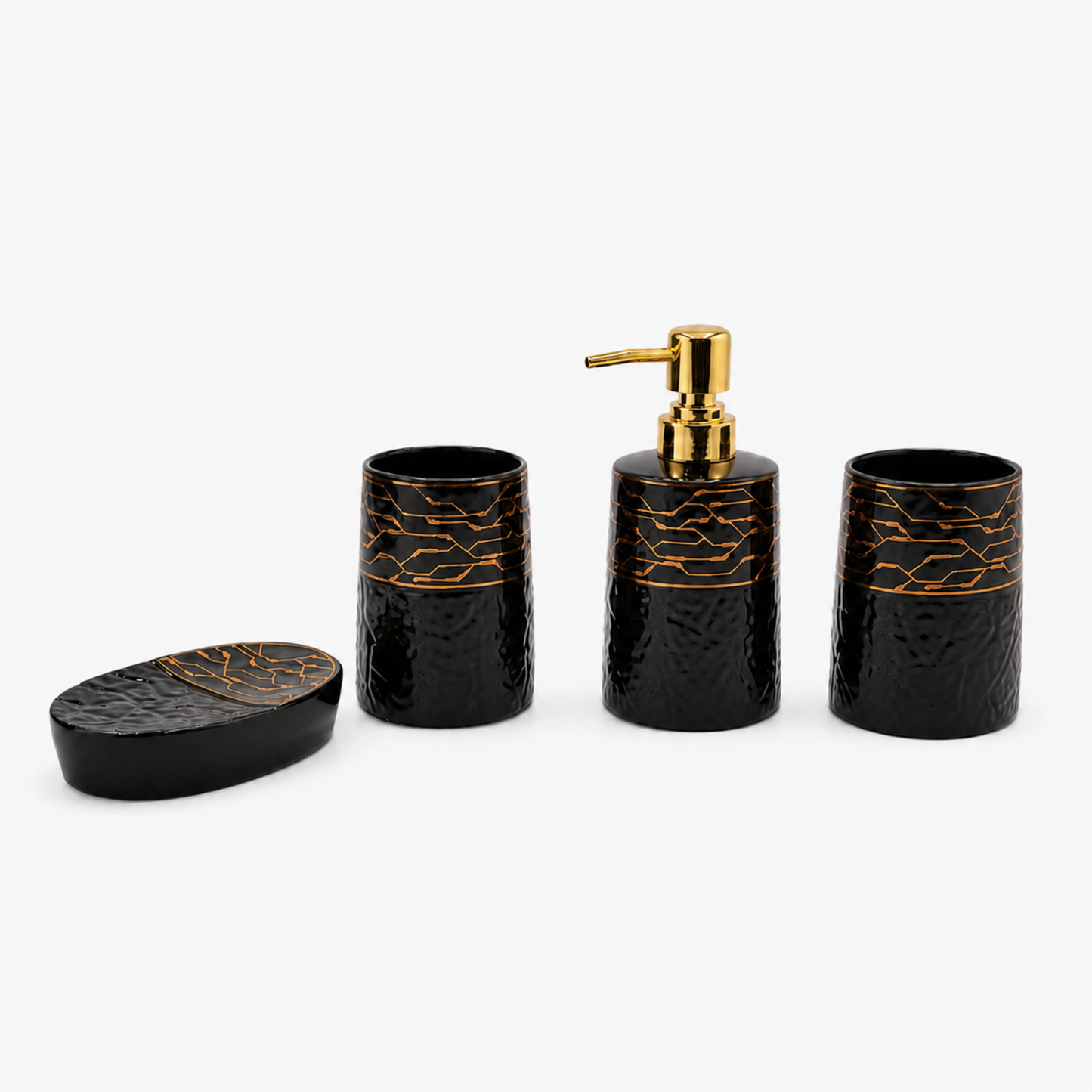 Textured Black & Gold Bathroom Accessories Set for Elegant Spaces (4Pcs)
