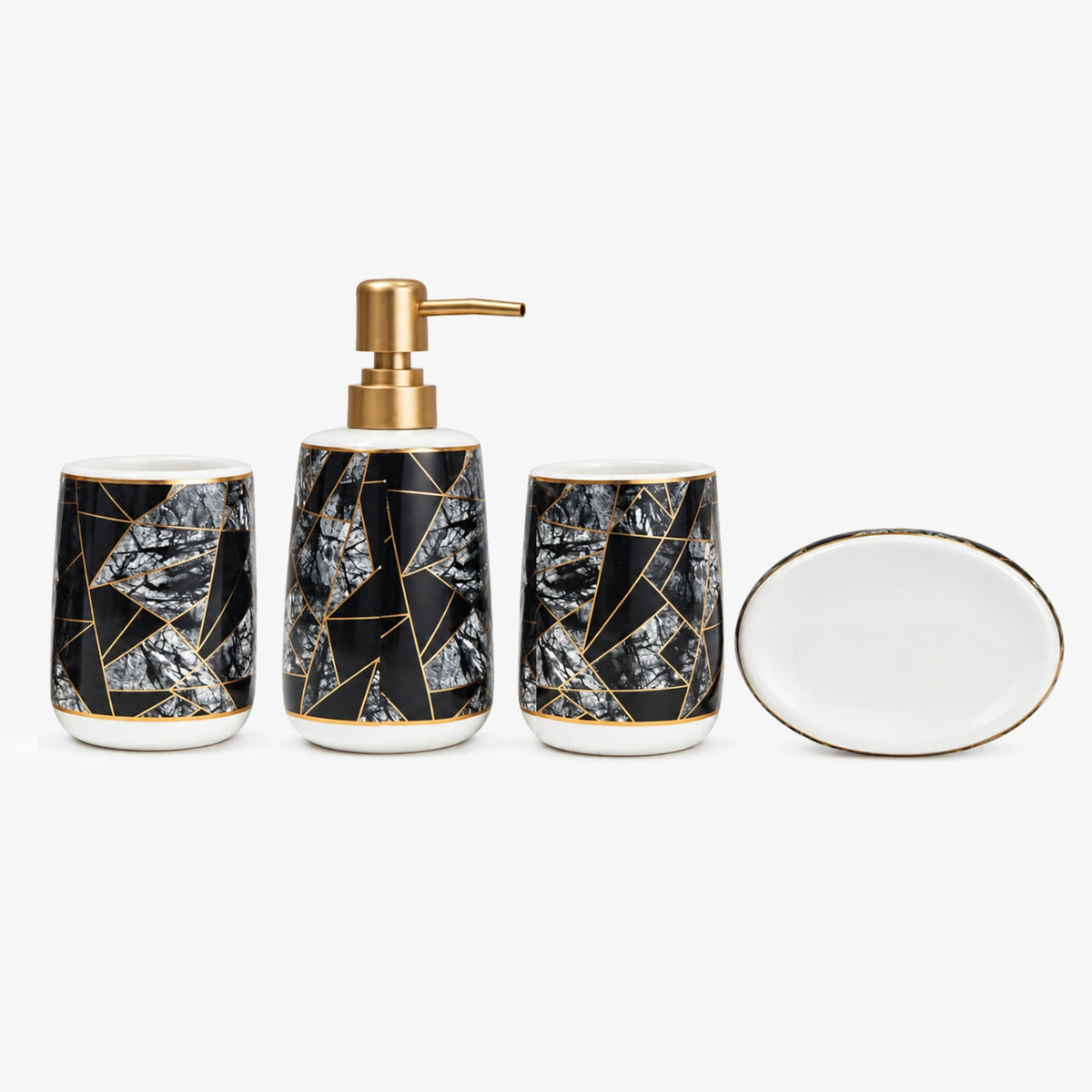 Luxe Ceramic Grey-Gold Bathroom Accessories Set of 4