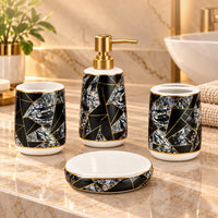 Luxe Ceramic Grey-Gold Bathroom Accessories Set of 4